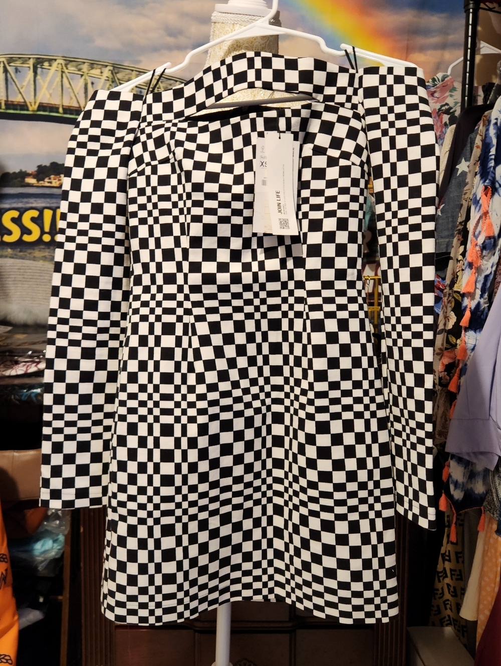 NWT Zara SIZE SMALL Black & White Checkerboard Blazer Dress